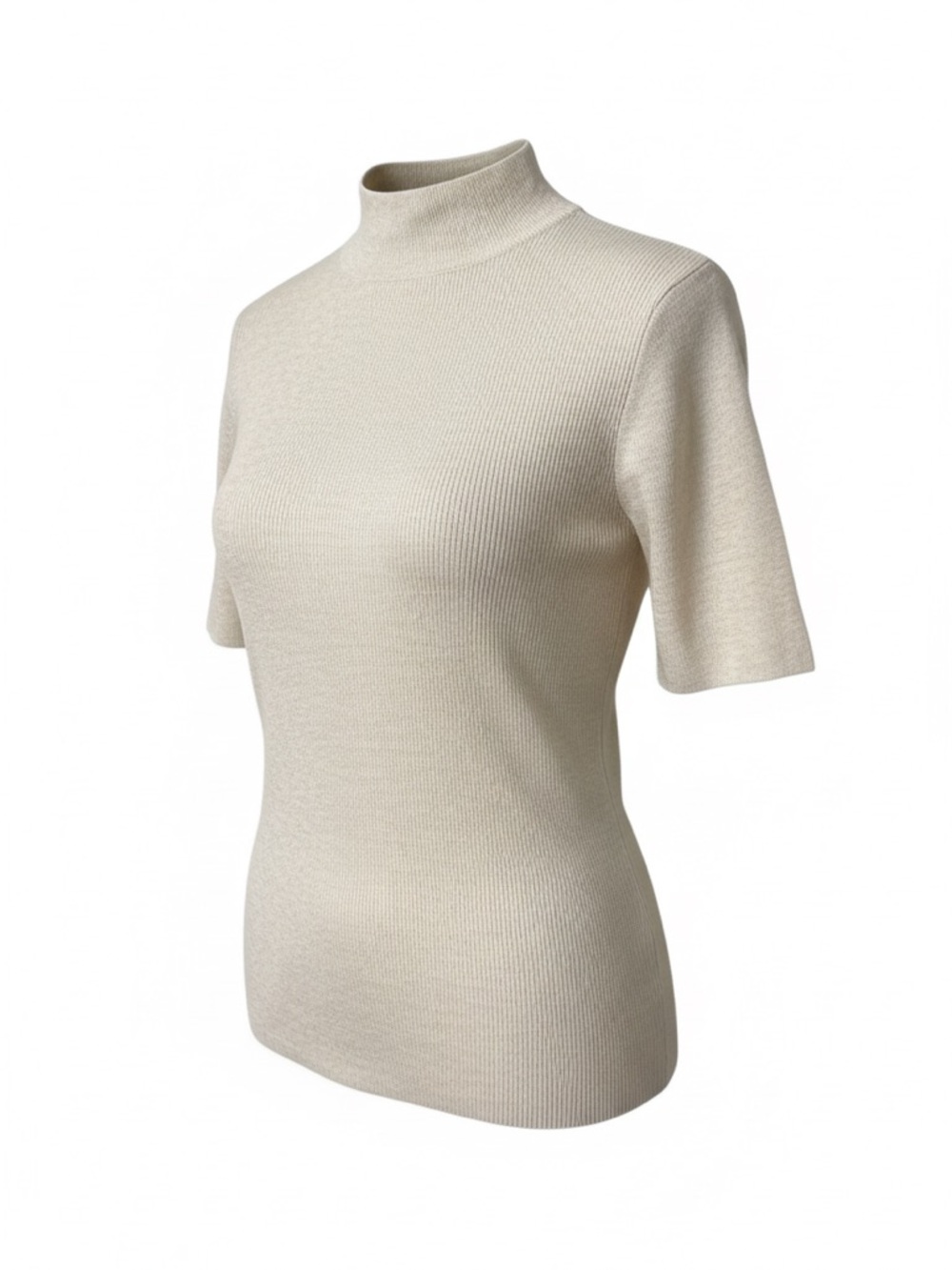 Women's Cream Short Sleeve Mock Neck Tee